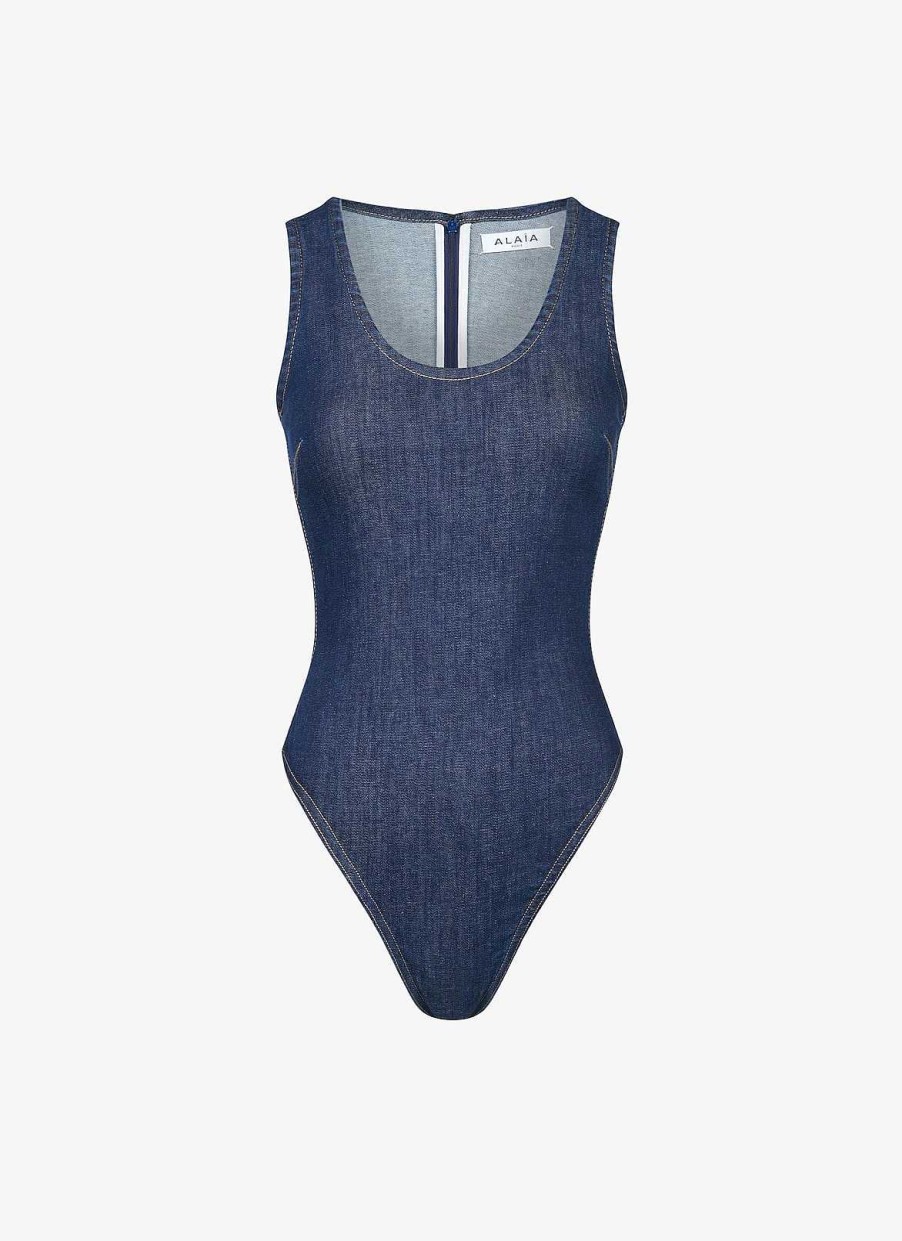 Klar Til-At Baere Alaïa | Denim Tank Bodysuit