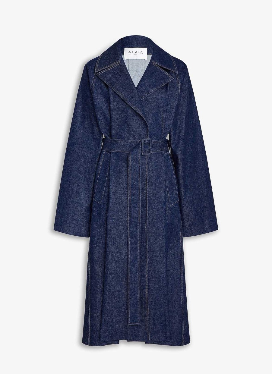 Klar Til-At Baere Alaïa | Denim Trench Coat Med Baelte